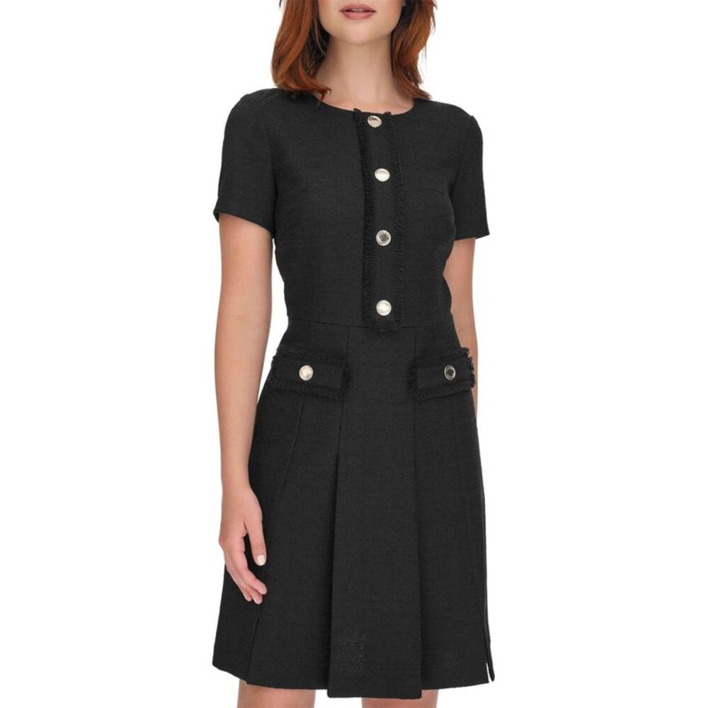 Tommy Hilfiger Womens Round Neck Fringe-Trim Dress 4 Black - NWT $139